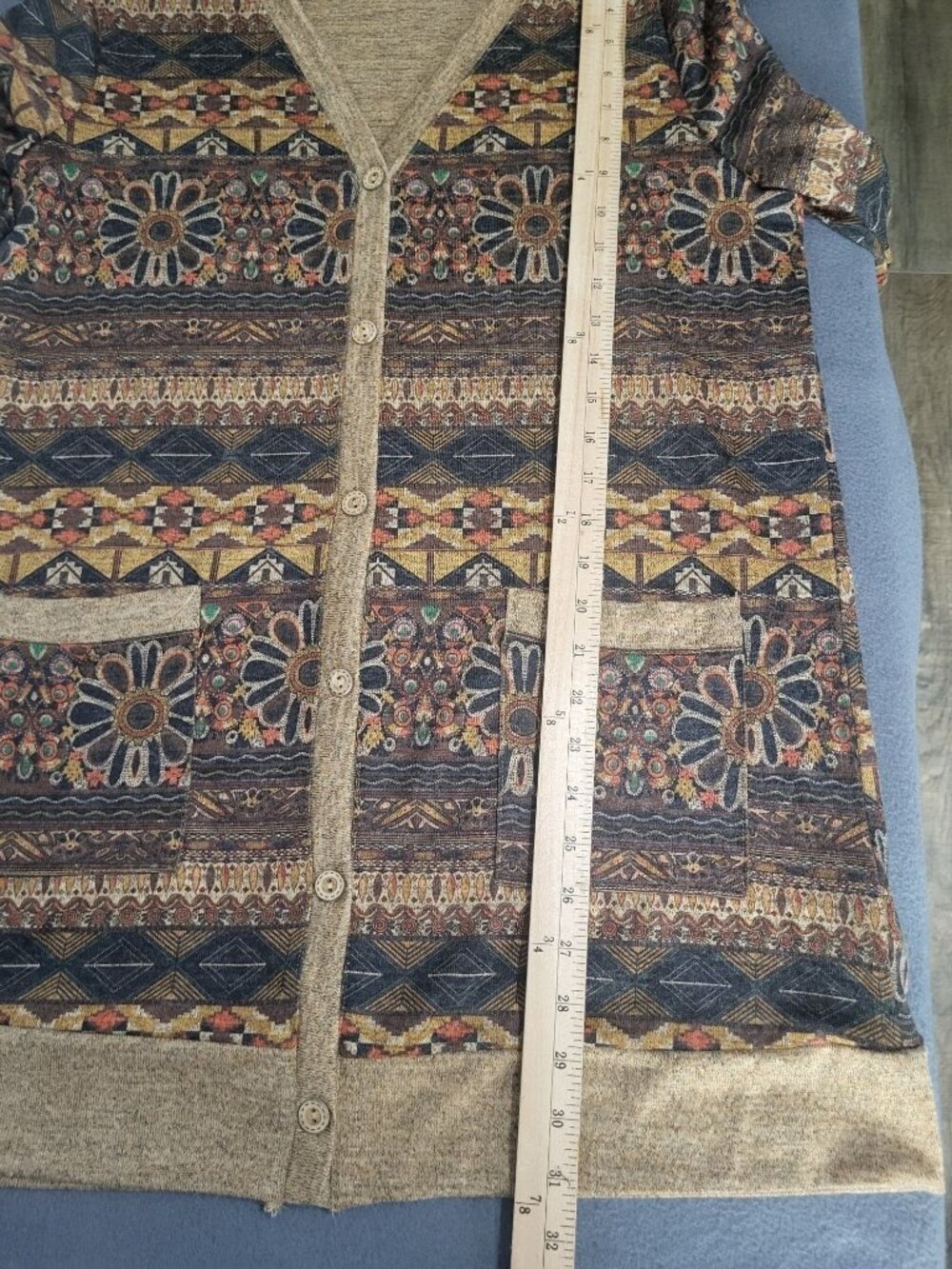 Grecerelle XL Brown Boho Tapestry Print Longline Button Front Cardigan Sweater - Picture 5 of 6